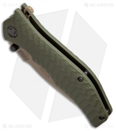 HTM Knives HTM Darrel Ralph Gun Hammer Bowie Spring Assisted Knife OD Green (3.5" FDE) - Image 2