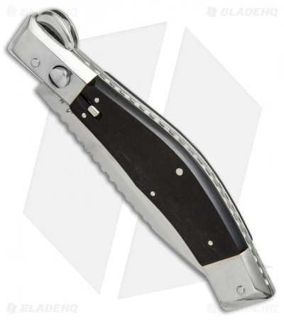 Lepre 10" Picklock Automatic Knife Ebony Wood W/ Filework (4.2" Satin) - Image 2