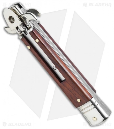 AKC Leverletto 7.75" Lever Lock Auto Italian Knife Cocobolo (3.2" Satin Serr) - Image 3