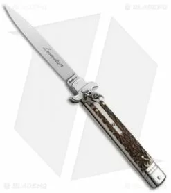 AKC Leverletto 9" Lever Lock Automatic Italian Knife Stag Horn (4" Satin Flat)