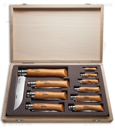 Opinel Knives Carbon Steel Folding Knife Beechwood Handles (Set Of 10)