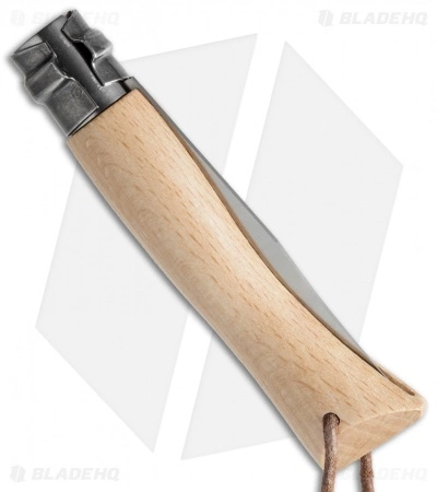 Opinel Knives No 7 Stainless Steel Knife Beech Wood + Leather Lanyard (3" Satin) - Image 2