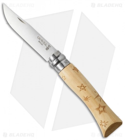 Opinel No. 7 Nature "Stars" Stainless Steel Knife Beech Wood (3" Satin)