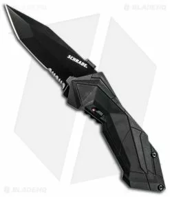 Schrade SCHA3BS Black Tanto MAGIC Spring Assisted Knife (2.9" Black Serr)