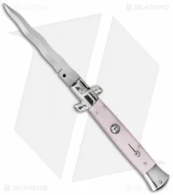 SKM 9" Italian Stiletto Automatic Knife Pink Pearlex (3.8" Satin Kriss)