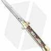 SKM 9" Italian Stiletto Automatic Knife Brass/Stag Horn (4" Bayonet)