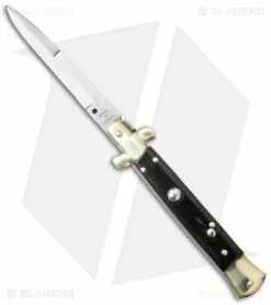 SKM 9" Italian Stiletto Automatic Knife Brass/Black Acrylic (3.8" Satin Bayonet)