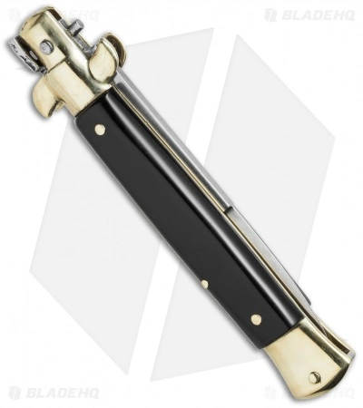 SKM 9" Italian Stiletto Automatic Knife Brass/Black Acrylic (3.8" Satin Bayonet) - Image 2