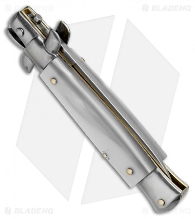 SKM 7" Italian Stiletto Automatic Knife White Pearlex (3" Satin Flat) - Image 3