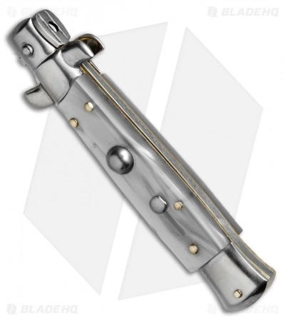 SKM 7" Italian Stiletto Automatic Knife White Pearlex (3" Satin Flat) - Image 2