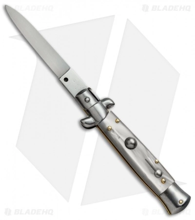 SKM 7" Italian Stiletto Automatic Knife White Pearlex (3" Satin Flat)
