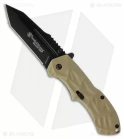 Smith & Wesson Black Ops SWBLOP3TD Tan Spring Assisted Tanto Knife (3.35" Plain)